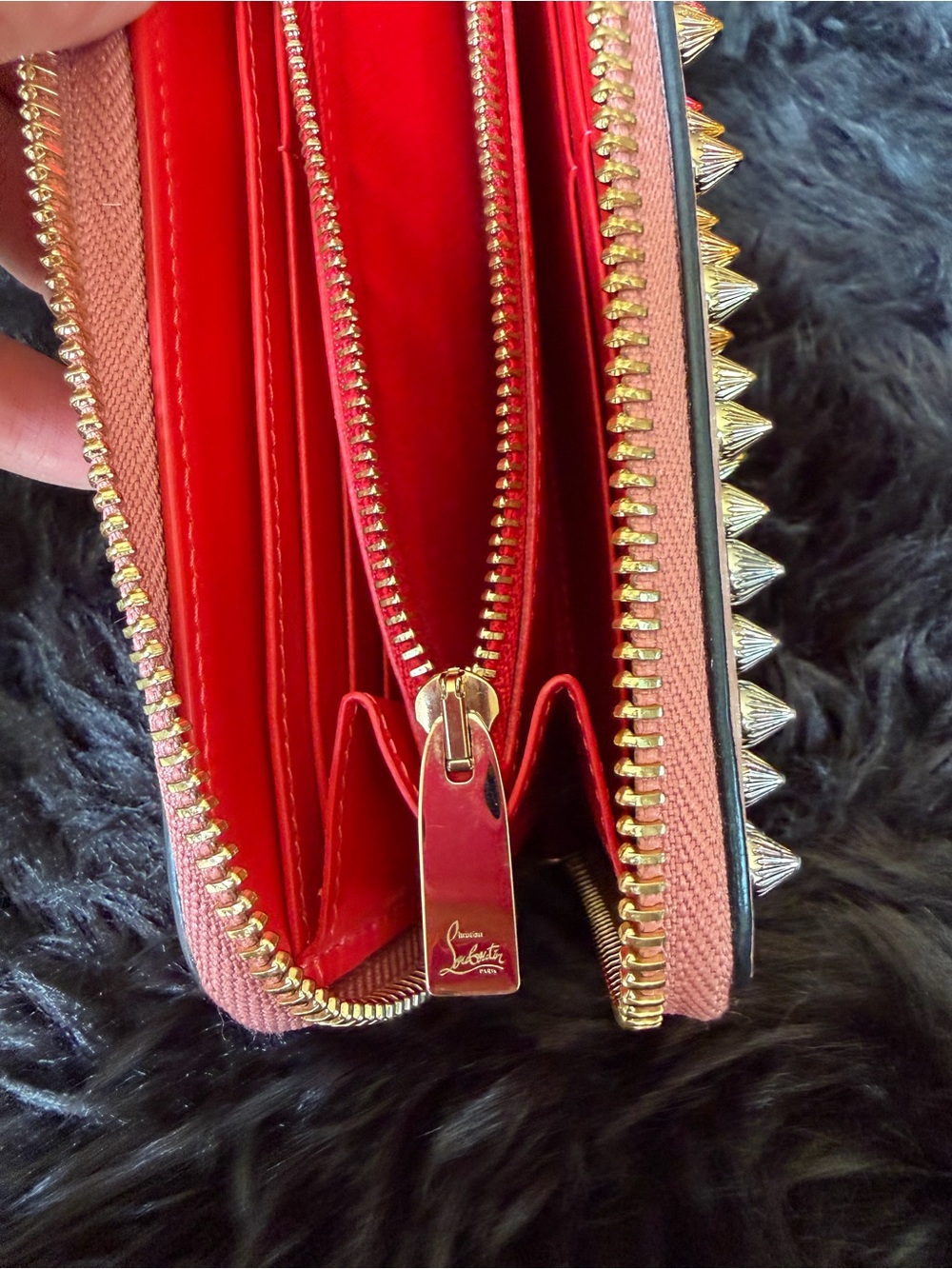 Christian Louboutin Pink Zip-Around Wallet with Multicolor Gradient Studs - Picture 10 of 17
